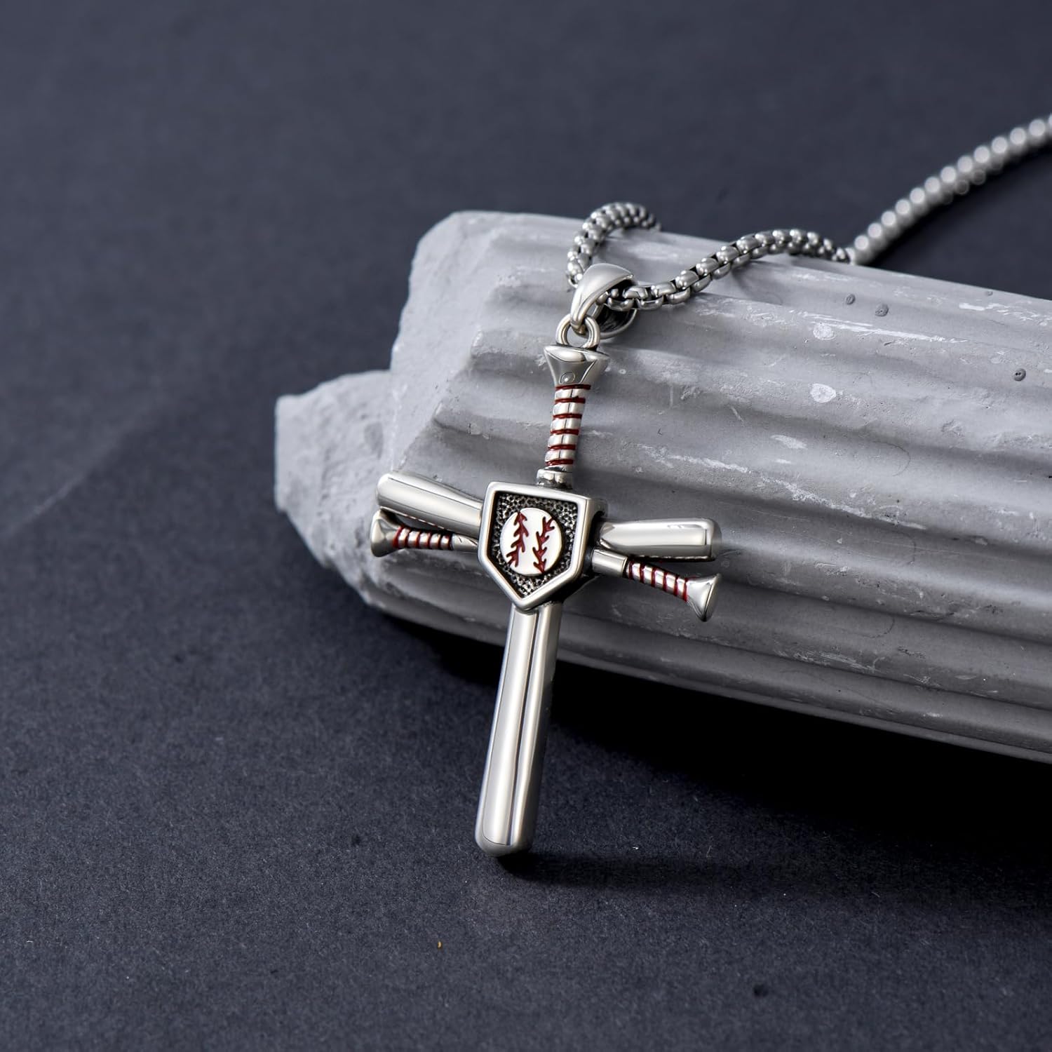 Baseball Cross Necklace 925 Sterling Silver Baseball Pendant Sport Jewelry Gifts, w/Stainless Steel Chain 22”+2” - Image 2