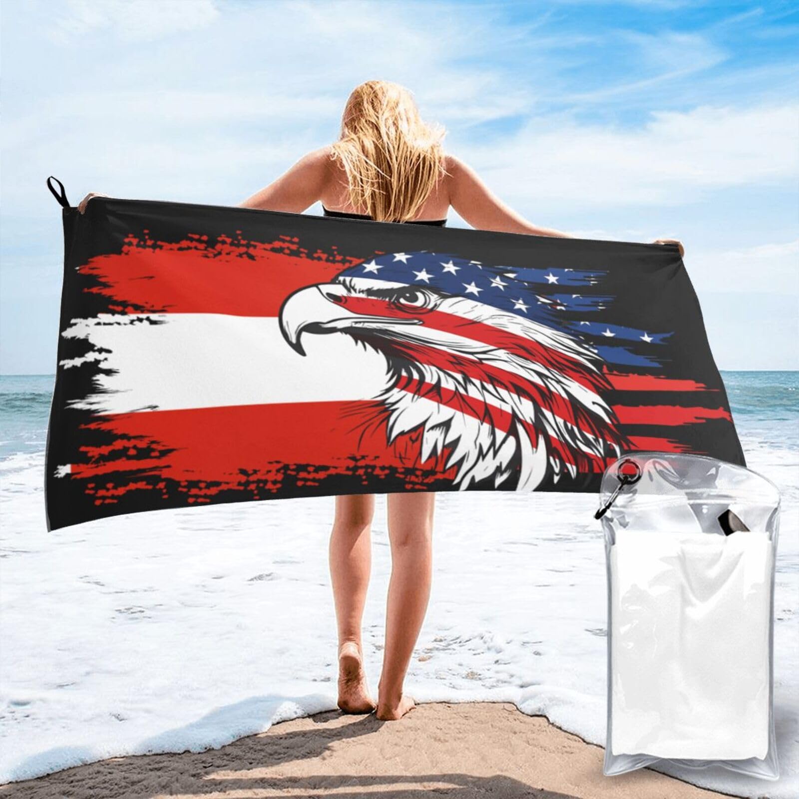 HACXZ Skull America Flag and Austria Austrian Flag Lightweight Absorbent Beach Towel Microfiber Beach Towel 31.5"X63"