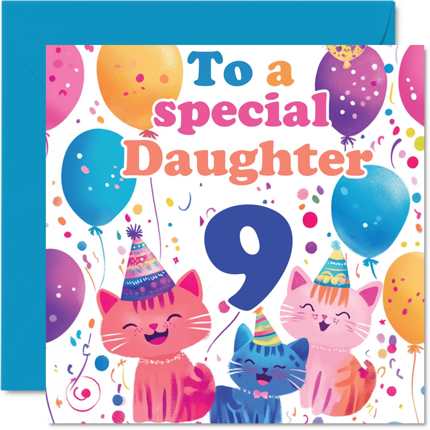 9th Daughter Birthday Card - Cute Cats Special Daughter - Happy 9th Birthday Card from Mum Dad, 145mm Age 9 Greeting Cards