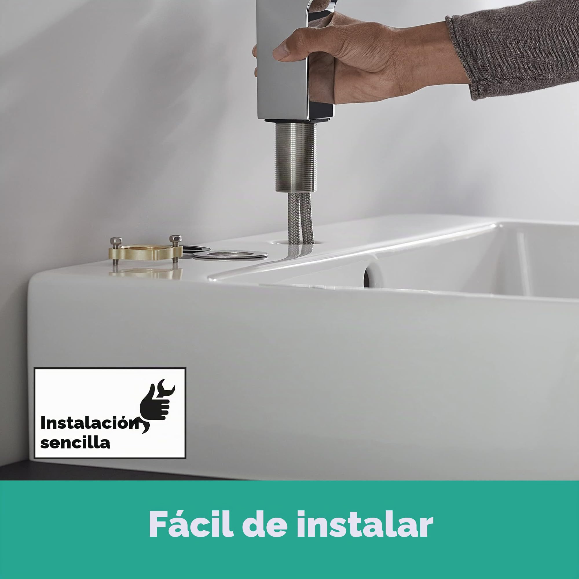 hansgrohe Vernis Shapre - grifo lavabo sin desagüe, grifo monomando lavabo 71 mm, mezclador monomando lavabo ahorro de agua (EcoSmart), cromo, 71567000