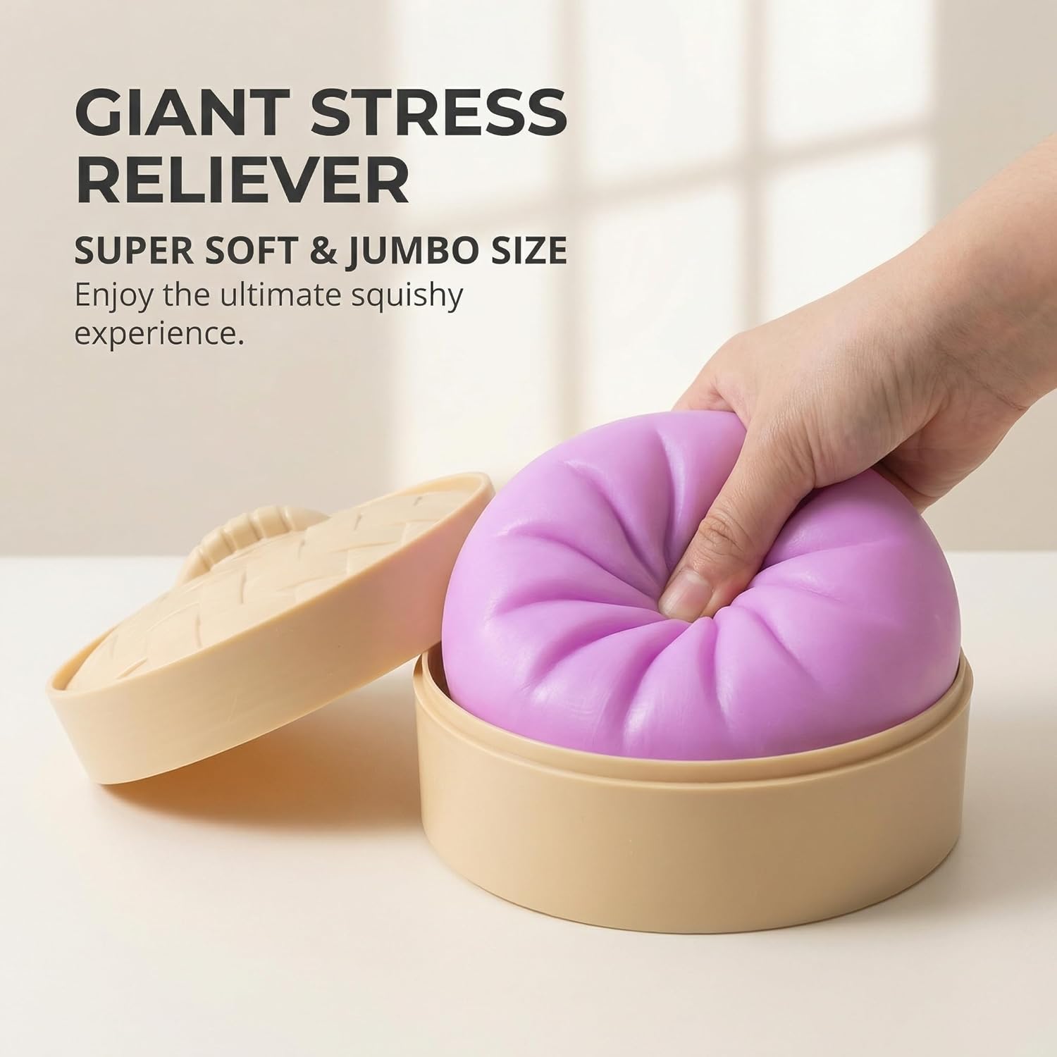 Giant Dumpling Squishy for Adults, 4/6/10 Inch Jumbo Dumpling Stress Ball, Soft Squeeze Decompression Dough, Relaxing Fidget Toy, Adult Fidget Tool (Purple M: 15cm/6 Inch) (Purple（No Steamer）,10in)