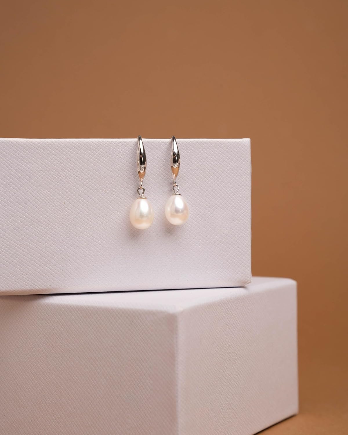 Women Pearl Earrings Freshwater Cultured Pearls Drop Shape by SECRET & YOU | Rhodium-plated Sterling Silver 925. - Image 5