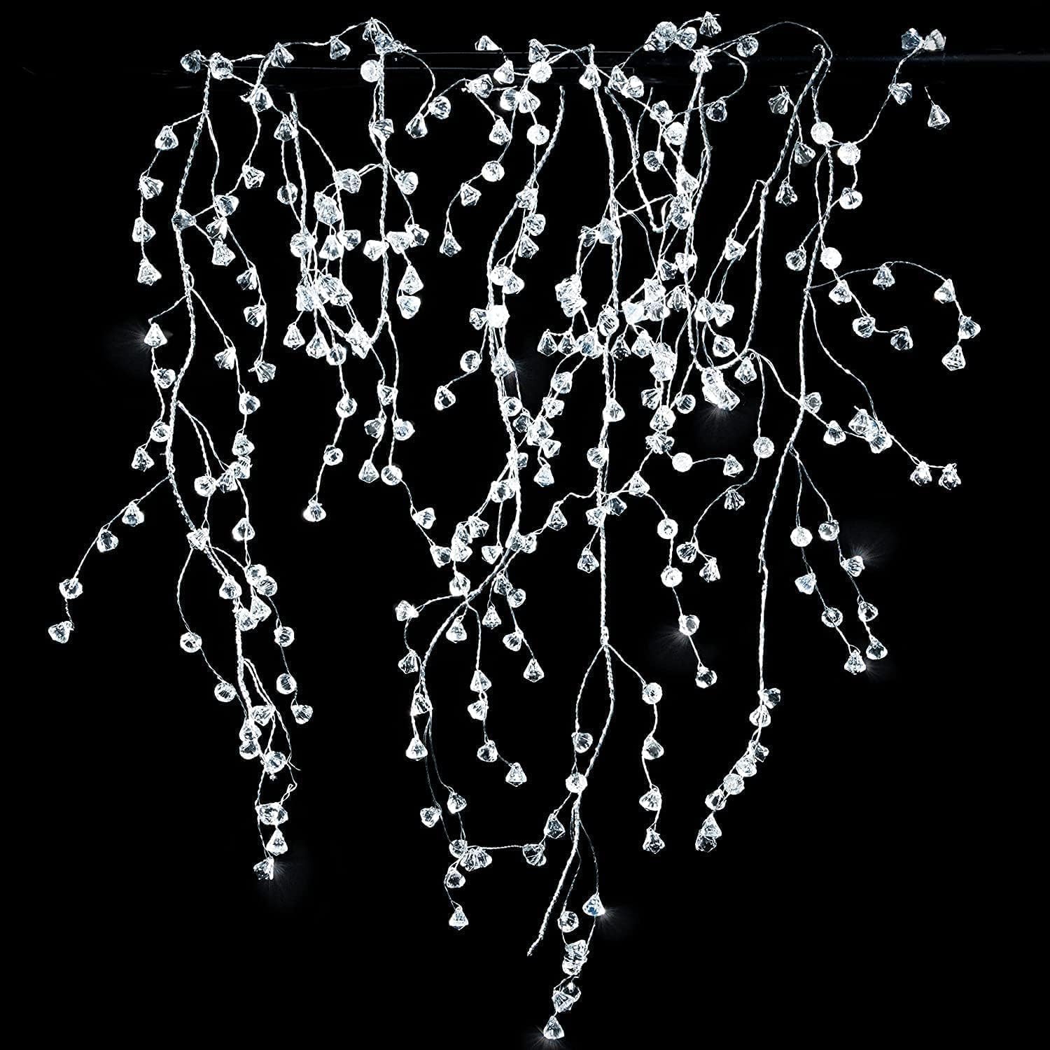 Cheerland Crystal Garland Strands Clear Ice Wire Crystal Garland for Winter Wonderland Party Decorations Diamond Hanging Wedding Decoration Accents Living Room Bedroom Mantel Wreath Decor Supplies