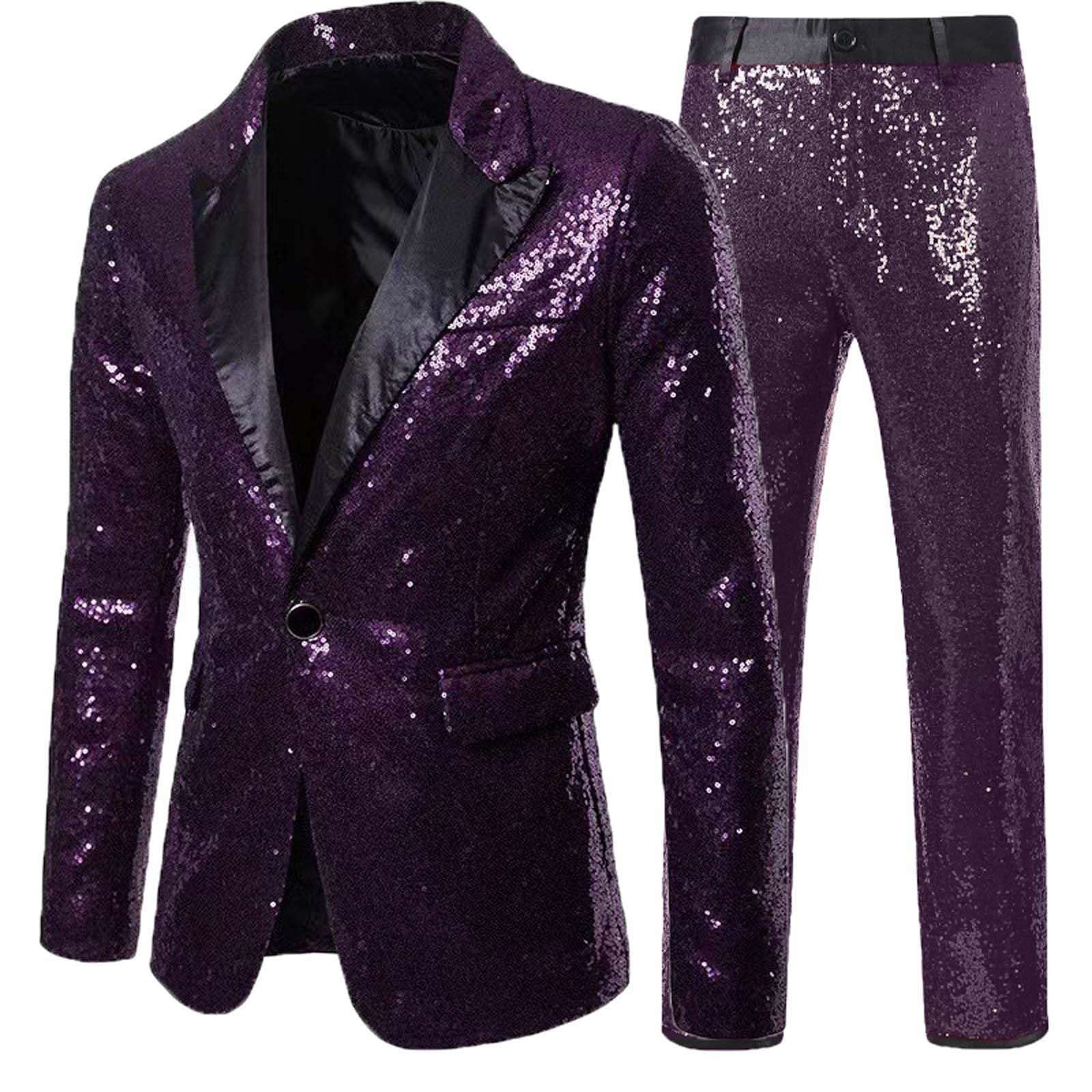 Set di 2 Pezzi Di Tendenza Paillettes Uomini Blazer E Pantaloni Brillanti Taglio Aderente Vestito Paillettes Uomo Deguisement Discoteca per Festa Matrimonio Affari Discoteca Party Club