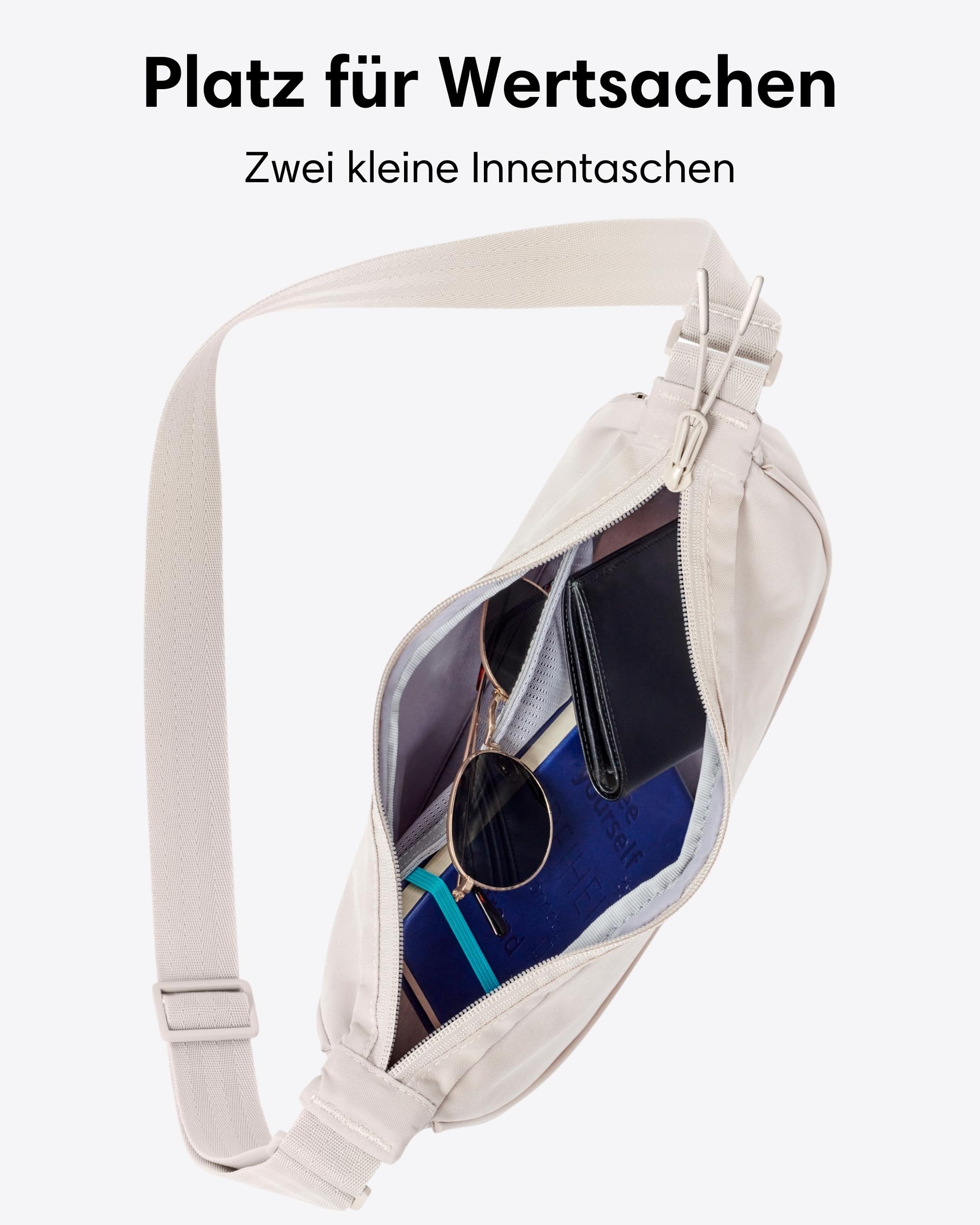 LARKSON Crossbody Bag Damen & Herren Beige - Solveig Small - Umhängetasche im Halbmond Style - Halbrunde Schultertasche - Moon Bag Design - Wasserabweisend