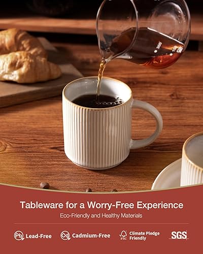 Miniatura 56 de famiware Star - Juego de tazas de café para 6 unidades, 12 onzas, con asa, para café, té, cacao, leche, cerámica, carbón oscuro mate Star-Matte Dark