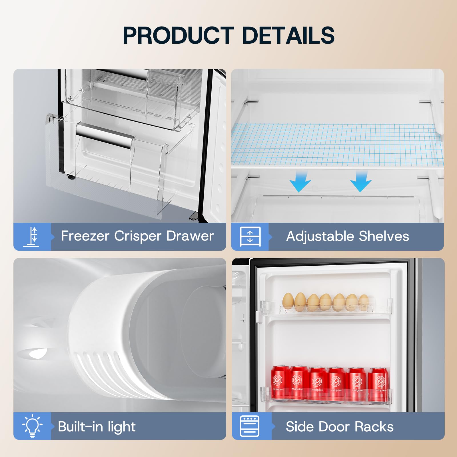 Upstreman 7.1 Cu.Ft Refrigerator With Bottom Freezer, Apartment Fridge With Freezer, Energy-Efficient, Large Capacity, Adjustable Thermostat, Refrigerator For Apartment, Kitchen, Dorm,Silver(Bm71) on Fridge.com - View 5