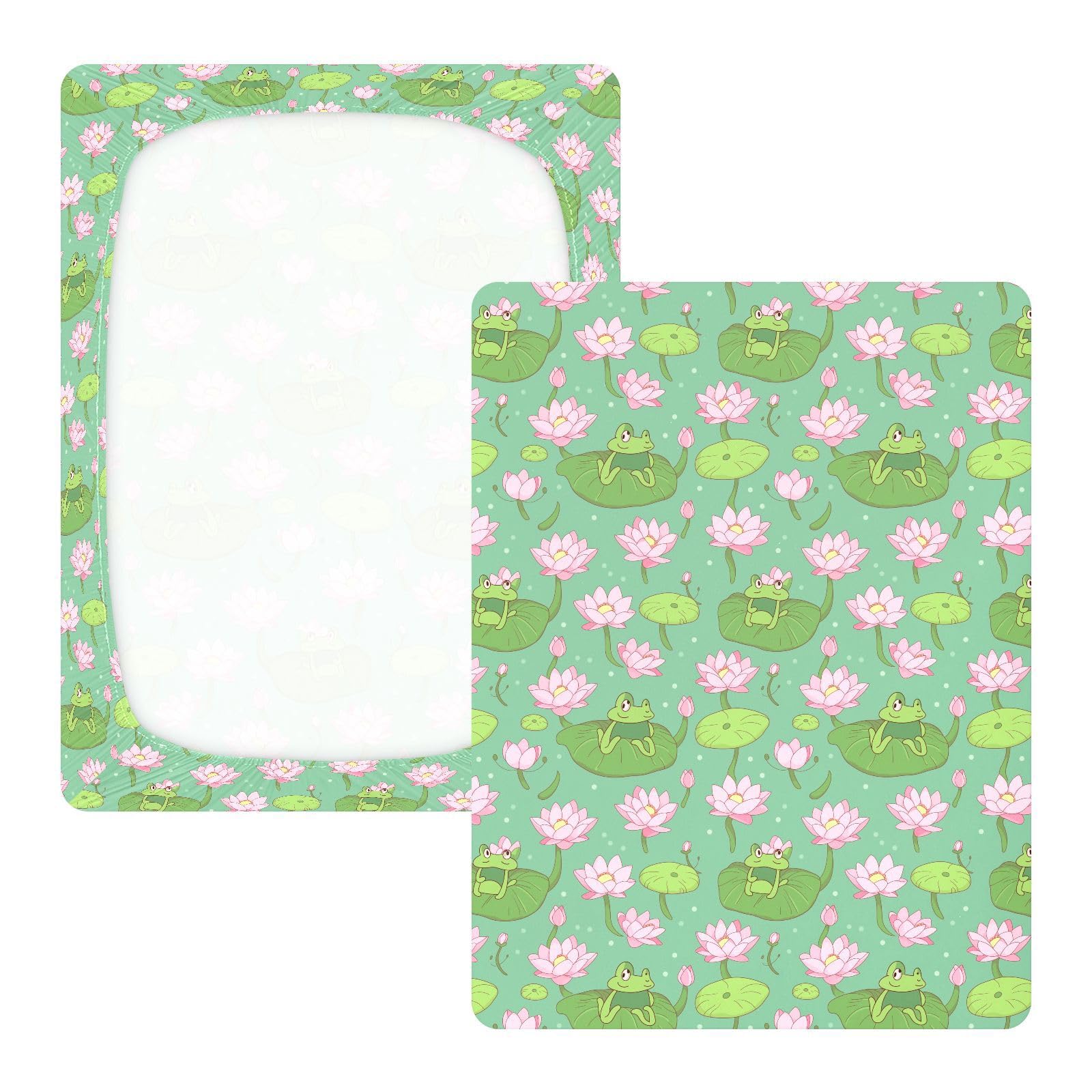 Sábanas de algodón para cuna de bebé, suaves, elásticas, con diseño de rana, nenúfares de agua, dibujos animados, 1 paquete de cuna para bebés trenzado, 52 x 28 pulgadas