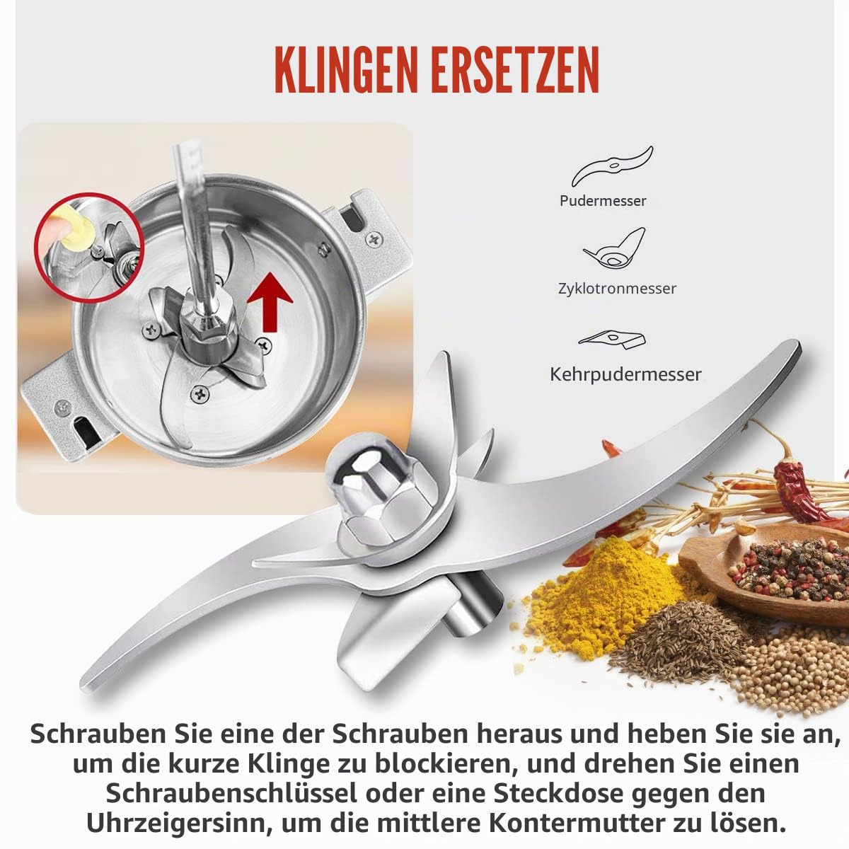 LEJIEYIN Elektrische Kräutermühle 550 g Hochgeschwindigkeits-Gewürzmühle aus Edelstahl Elektrische Mehlmühle Kräutermühle Superfeine Pulvermaschine für trockene Lebensmittel Grin