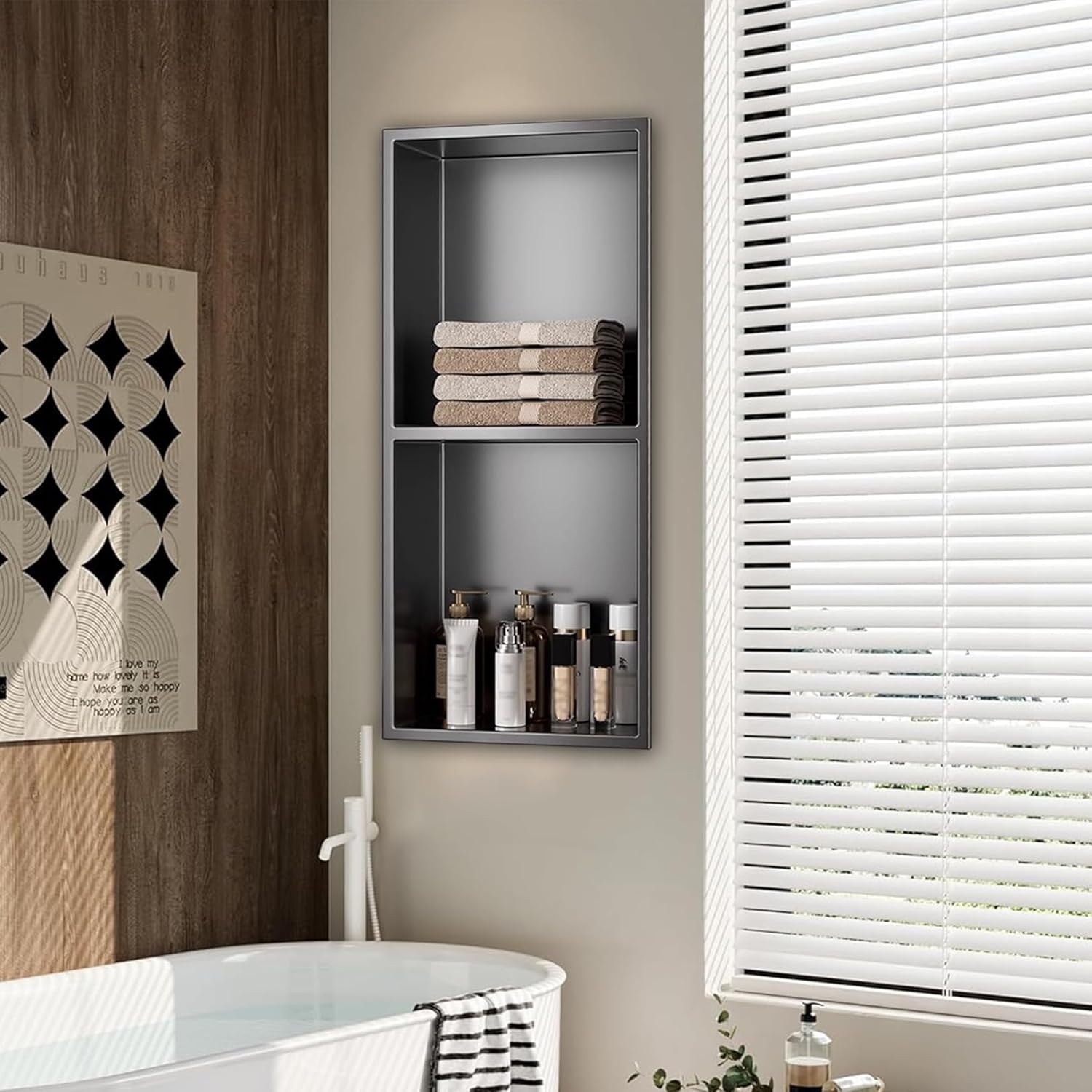 Stainless Steel Shower Niche - Recessed Caddy Bathroom Storage Shelf for Shampoo Toiletries Essentials - Durable Gray Insert