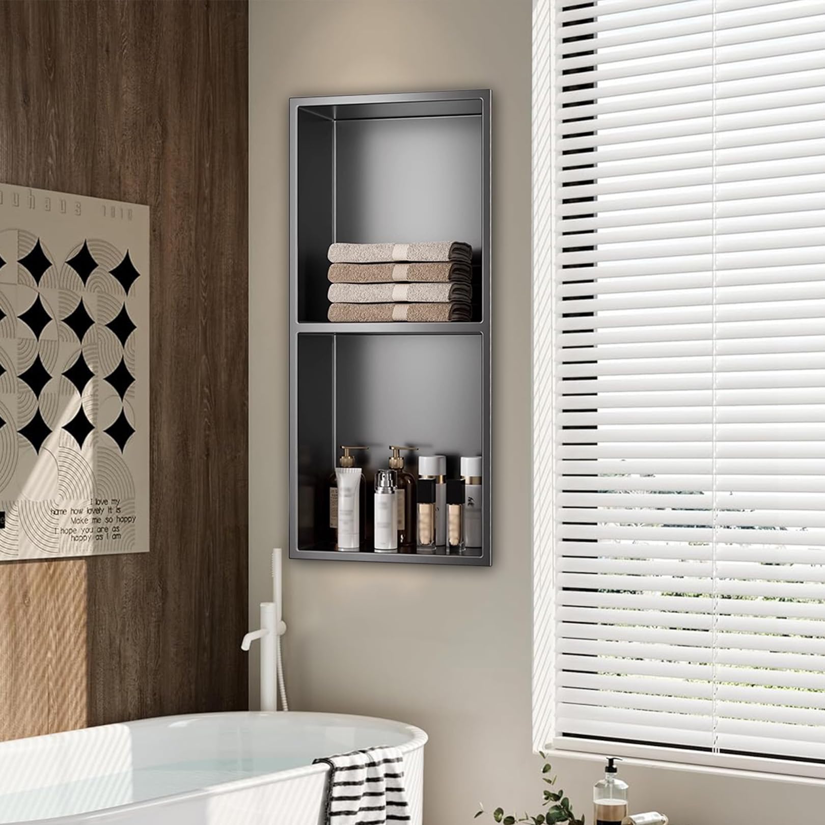 Stainless Steel Shower Niche - Recessed Caddy Bathroom Storage Shelf for Shampoo Toiletries Essentials - Durable Gray Insert