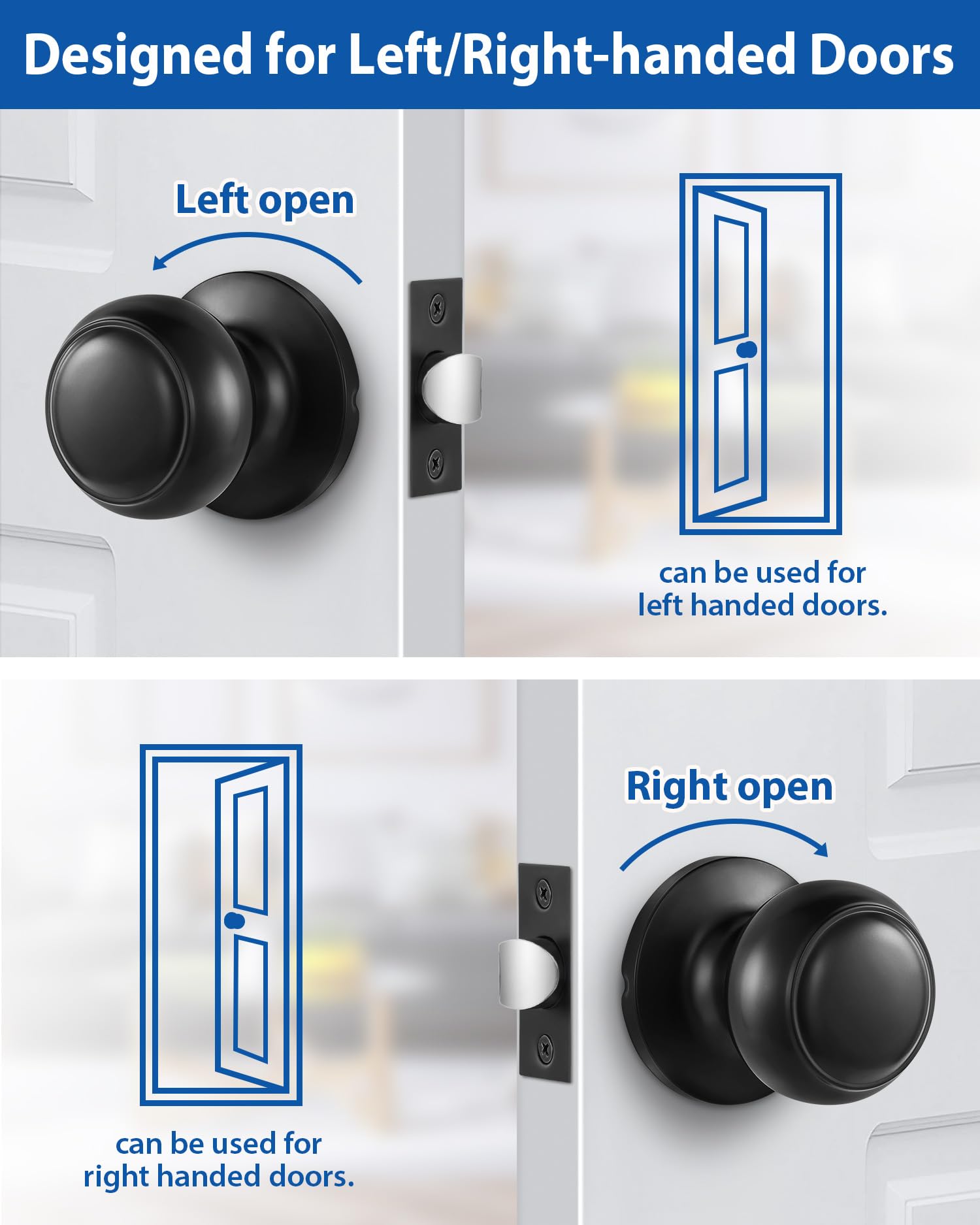 Matte Black Door Knobs - 5 Pack Passage Handles -5