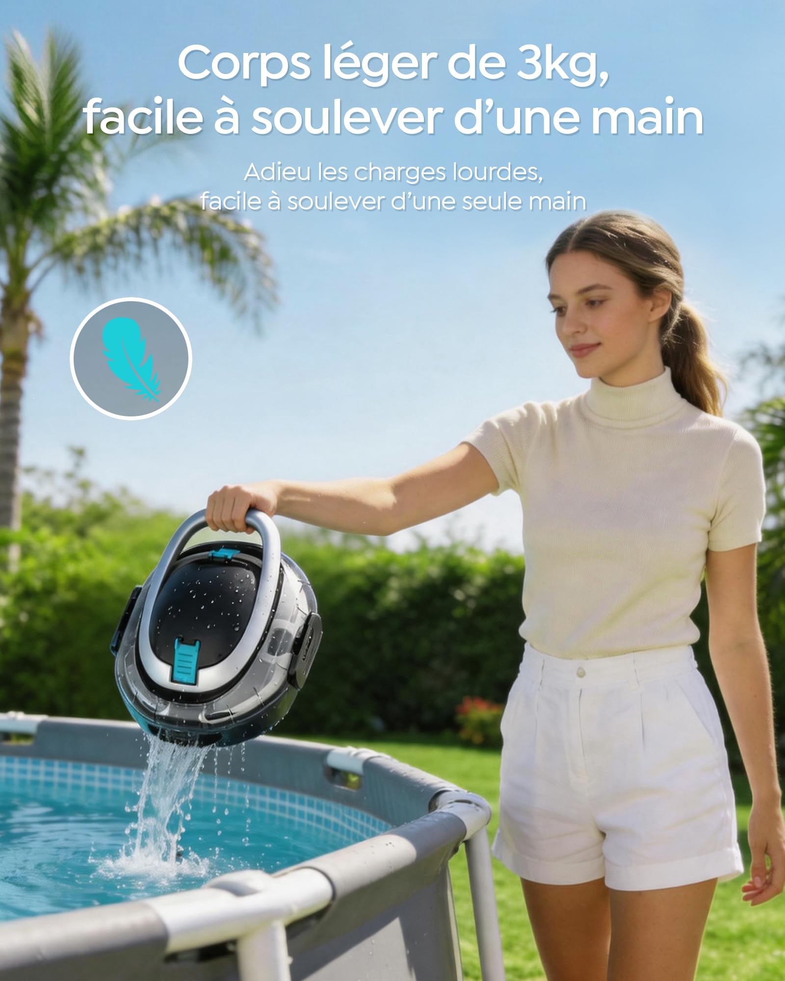 S2 Robot Piscine,Double Filtration,Aspirateur Piscine sans Fil | 90 Min d'Autonomie, Nettoyeur de Piscine Compact,Stationnement Automatique,pour Piscines Hors Sol Jusqu'à 80 m²,Noir Charbon