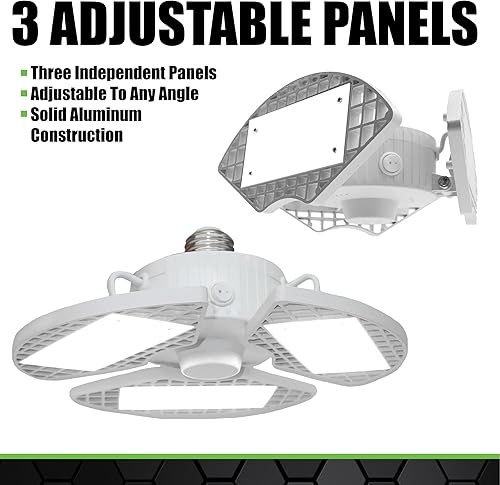 Miniatura 3 de Grip - Luz LED de garaje de 8000 lúmenes, paneles ajustables de 360 grados, enchufe de luz E26, garajes, talleres, almacenes, luz de granero, luz de