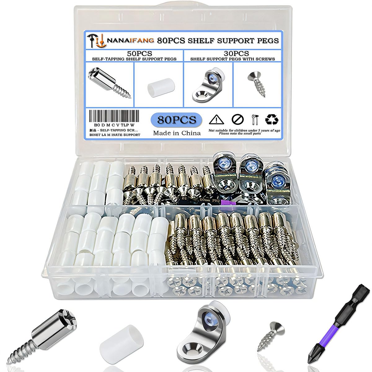 80PCS Self-Tapping Screws, Cabinet Laminate Support, Shelf pegs Pins, Cabinet Shelf pegs, Shelf Pins with Anti-Slip Silicone Sleeve, Shelf Pegs for Cupboard, Bookcase, Liquor Cabinet and Glass Case.