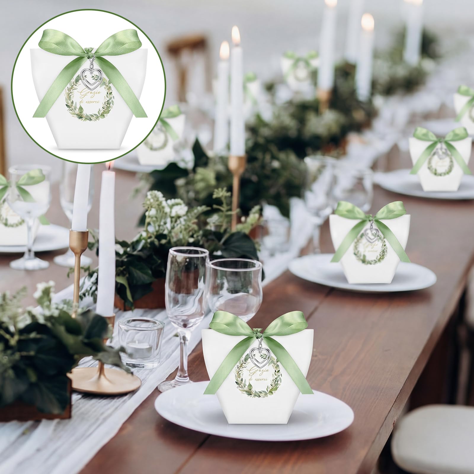 50 Sets Cajas para Recuerdos Boda con Cinta Colgante de Corazón Bolsas de Confites Cajas de Regalo para Bautizo Confirmación Comunión Compromiso Cumpleaños Agradecimientos Fiestas(Blanco)