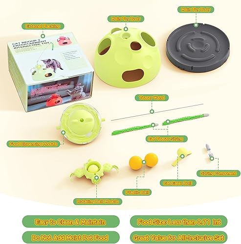 Miniatura 6 de Juguetes para gatos 4 en 1, juguete interactivo para gatos con bolas de pista, plumas aleteantes, dispensador de comida lenta, juguetes divertidos y