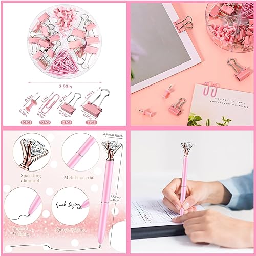 Miniatura 6 de Kit de suministros de oficina rosa para escritorio de mujer, grapadora rosa, dispensador de cinta y cinta, removedor de grapas, perforador de un