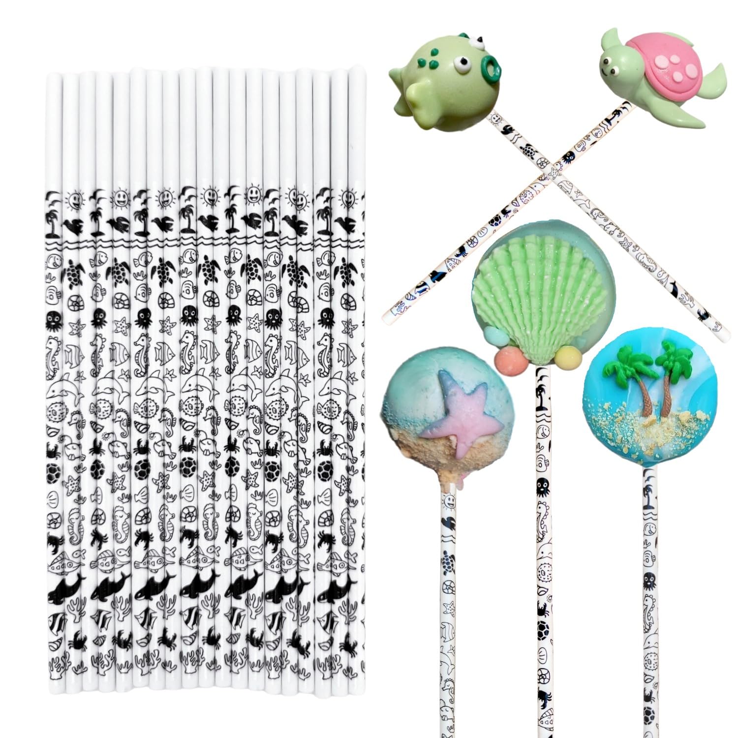 6 Inch Paper Sticks, Cute Fish Patterns, Under The Sea, 6" Lollipop Cake Pop Paper Sticks; Cake Ball, Chocolate Pop, Truffles Sticks, 100 Count