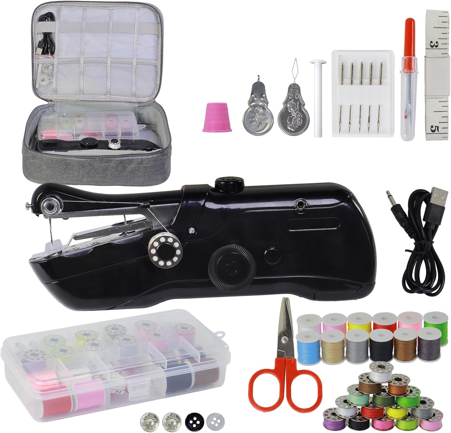 Handheld Sewing Machine with Storage & 42-Piece Sewing Kit, Portable Mini Sewing Machine for Beginner, Electric Switch, 2 Speed Modes, Easy to Operate, Hand Stitching Machine for DIY Fabrics Clothes