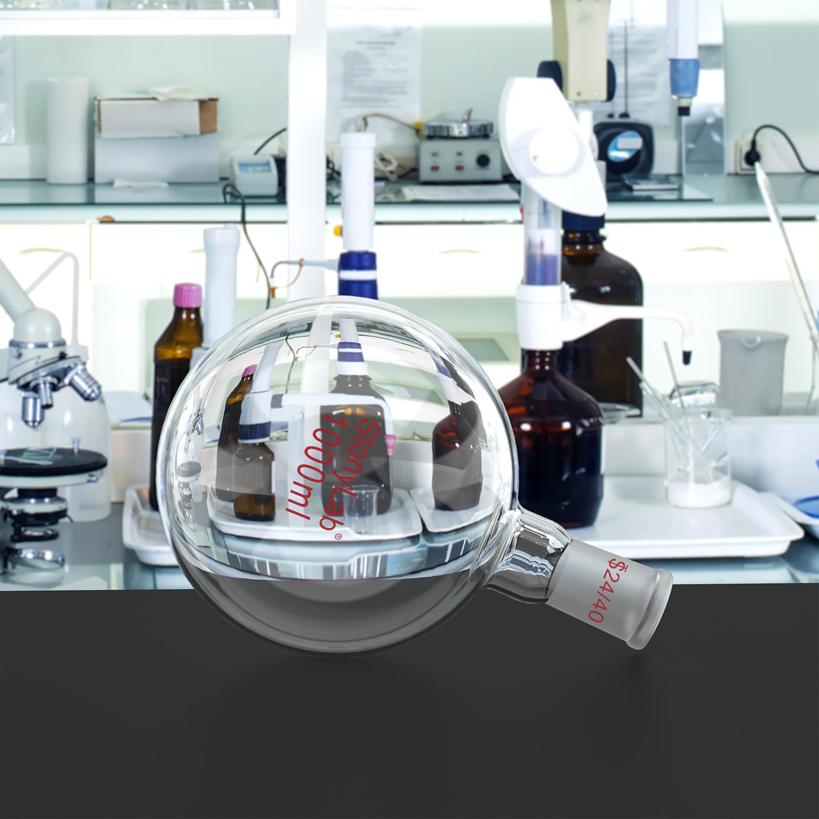 stonylab Matraccio Laboratorio, Matraccio Fondo Rotondo da Parete Pesante a Collo Singolo in Vetro Borosilicato RBF con Giunto Esterno Standard 24/40, Round Bottom Flask per Laboratorio - 1000ml