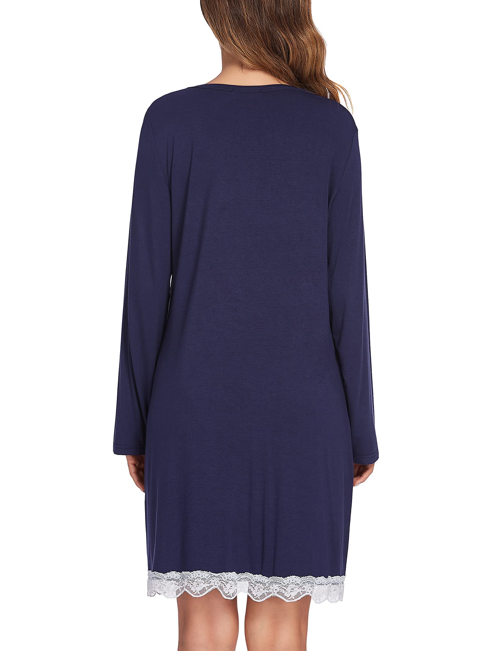 Ekouaer Camicia da Notte Donna Manica Lunga con Tasche Casuale Sleepwear Comodo Inverni, S-XXL