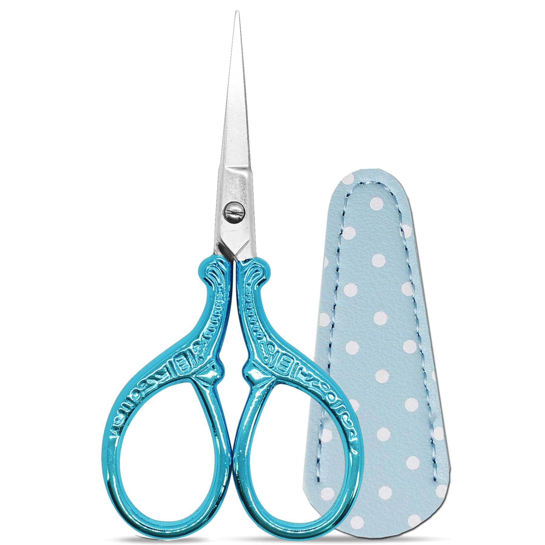 Embroidery Scissors 3.6Inch Crafting Scissors with Leather Cover Stainless Steel Sharp Tip Shears for Needlework DIY Craft Thread Cutting Artwork Cross Stitch