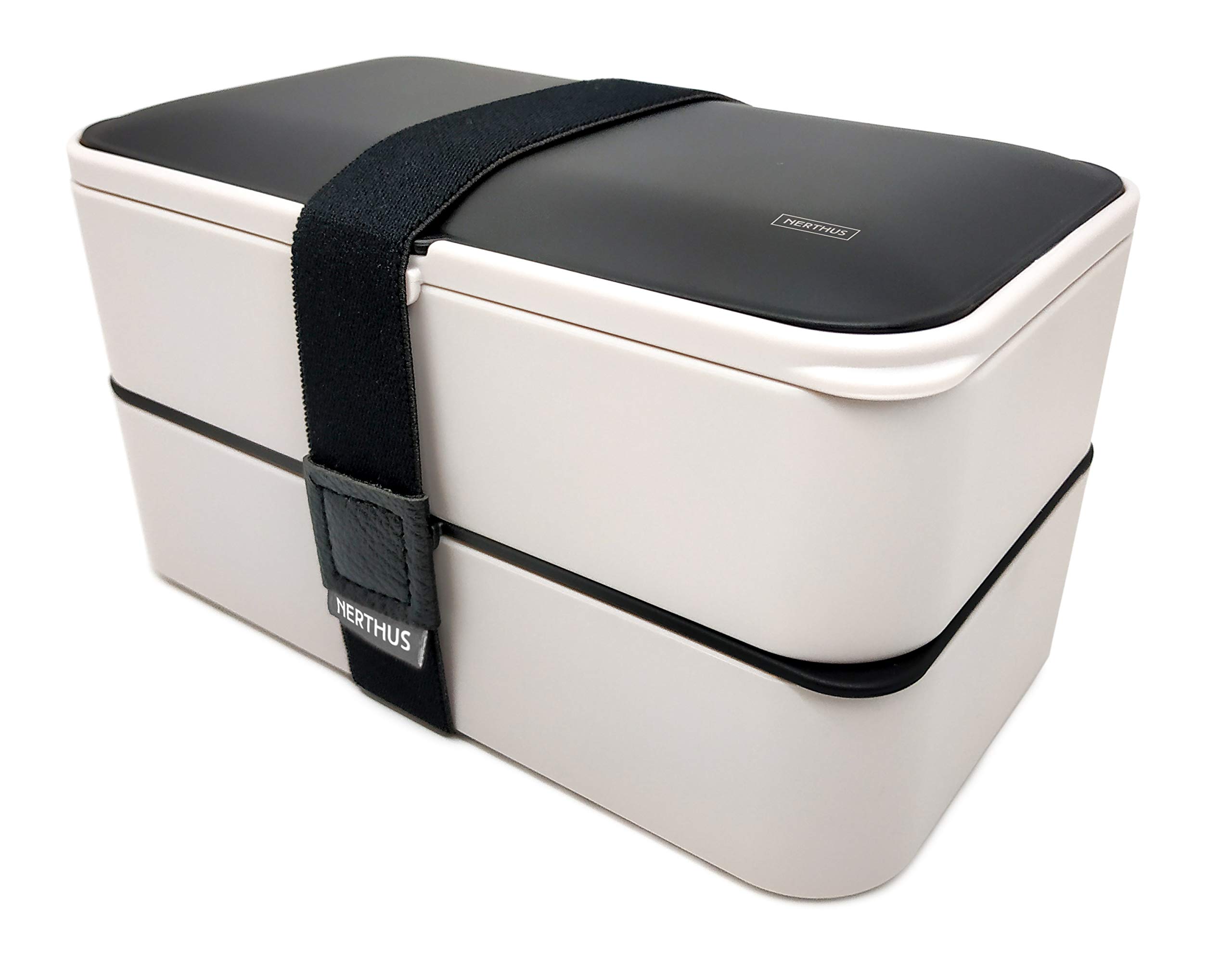 Nerthus FIH 415 Double lunch box full hermetic with cutlery set included, Black / White - Image 2