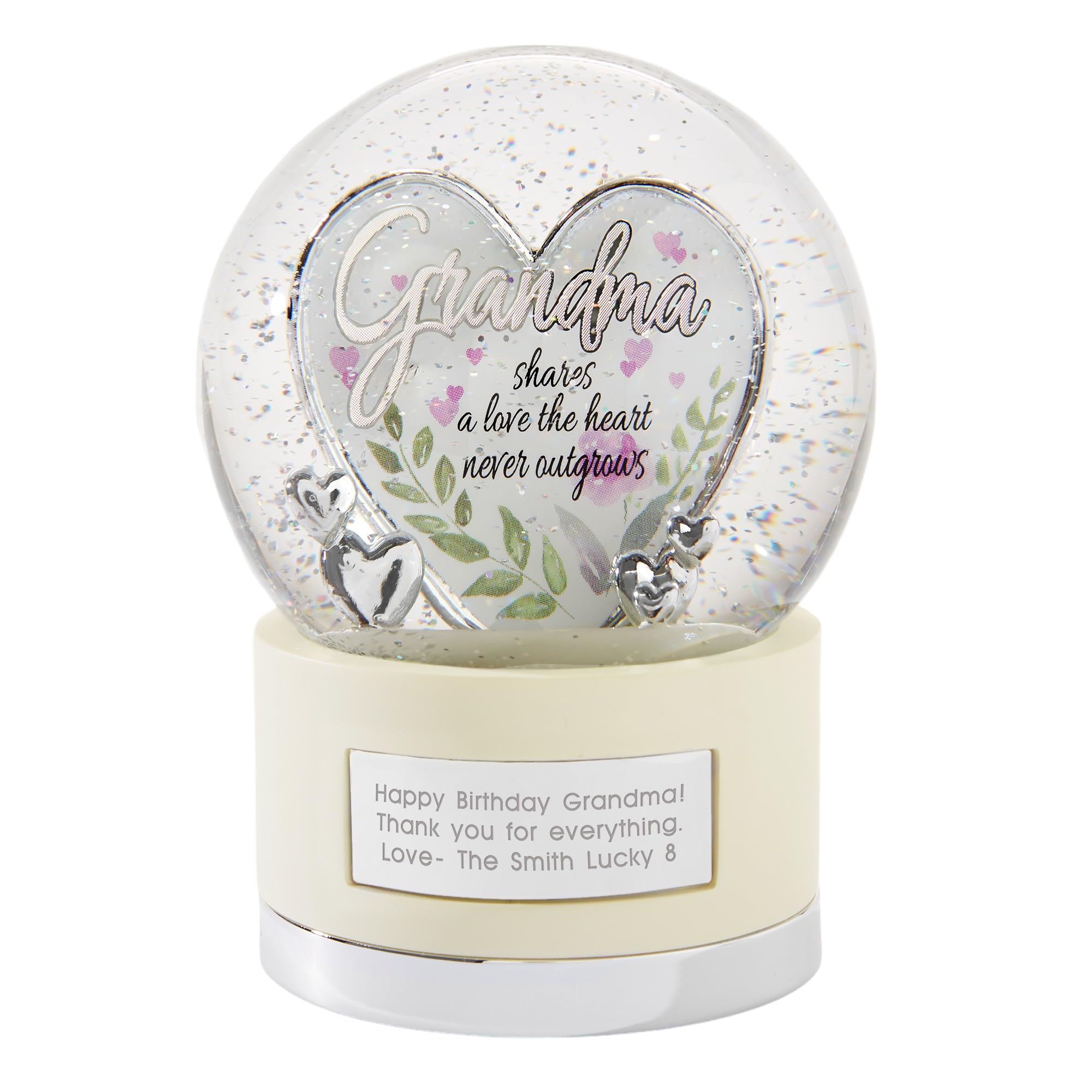 Things Remembered Engraved Silver Grandma Heart Musical Snow Globe, Plays Spring Song Music, Beautiful and Unique Gift (Free Customization)