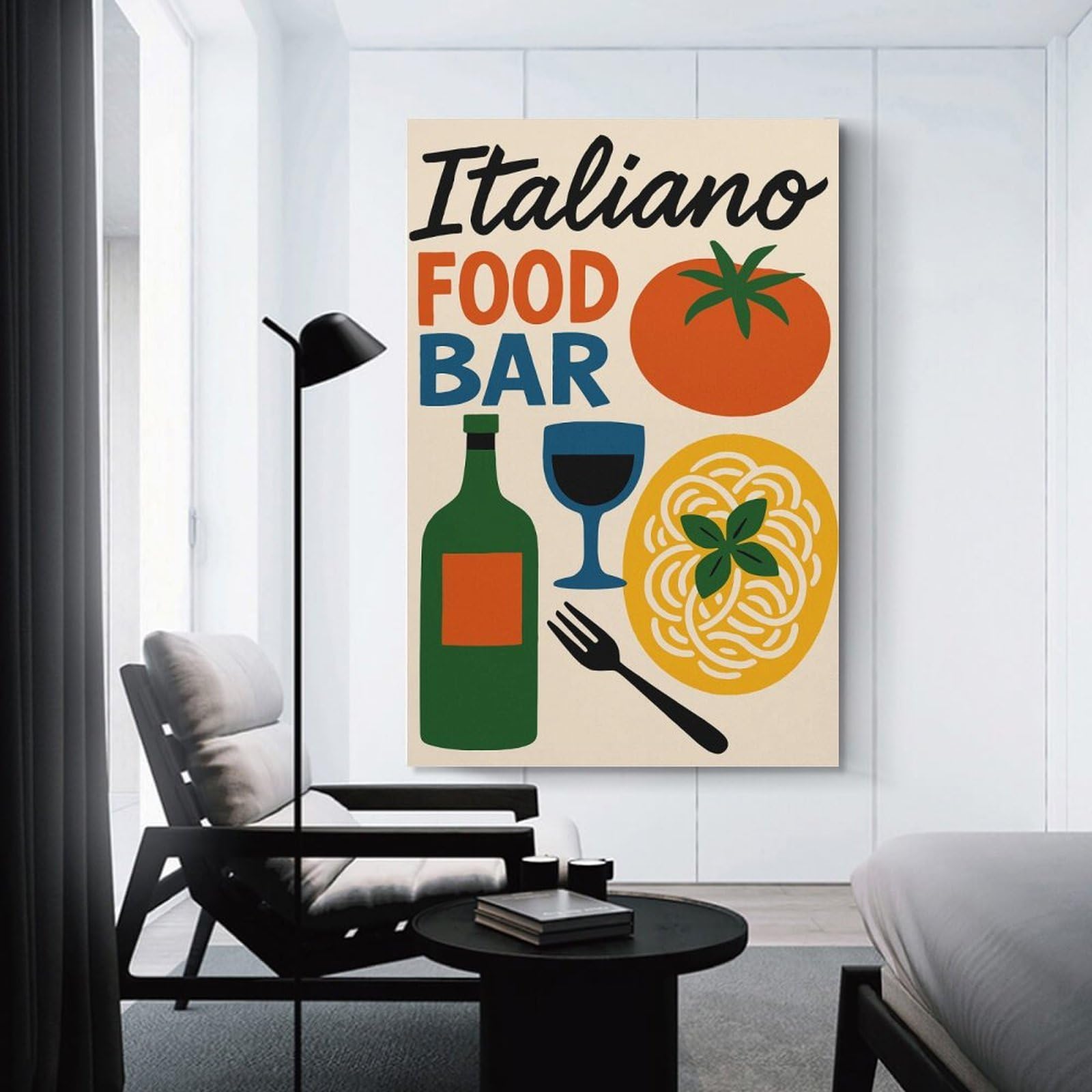 Junmoney Unframe-Style-22-1 Italiano Food Bar Illustration Decorative Wall Artwork 24X36inch(60X90cm), For Front Hall, Corridor Or Welcome Spaces, Decorative Wall Art For Narrow Spaces
