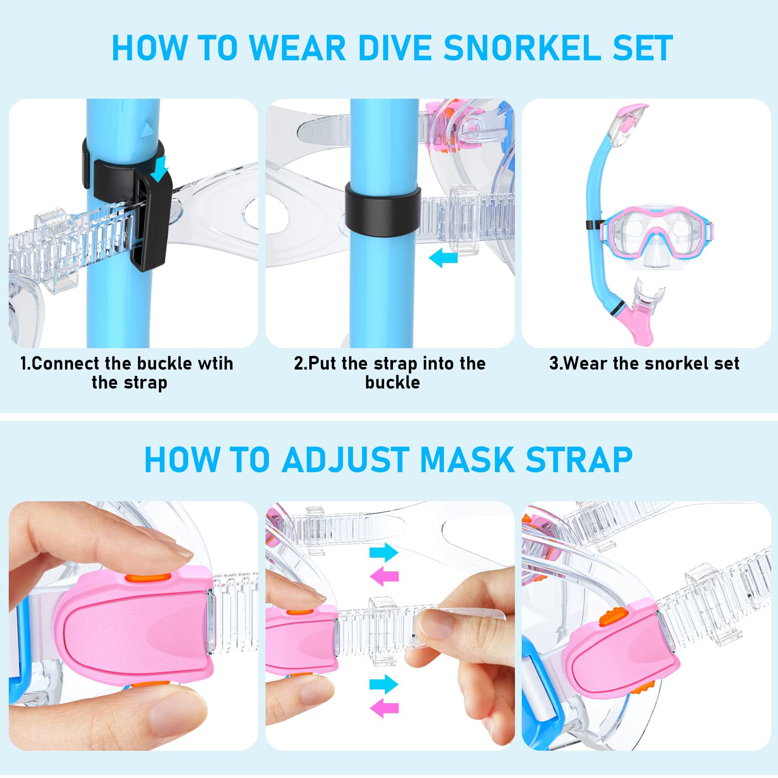 Maschera Snorkeling Bambini Set, Maschera Da Snorkeling Con Maschera e Boccaglio, Maschera Subacquea Anti-Fog & Anti-Perdite Panoramica 180° Per Ragazzi e Ragazze Dai 5 Ai 12 Anni, Snorkel Set