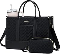 LOVEVOOK 15.6 Inch Laptop Bag for Women: Waterproof Tote with Clutch, Professional Teacher Work Purse, Lightweight Quilted Black Shoulder Bag