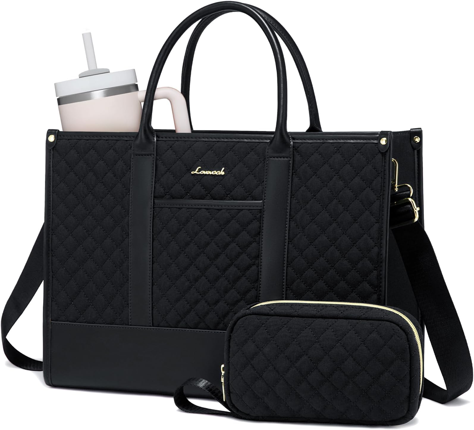 LOVEVOOK Laptop Bags for Women Work Tote Bag Computer Purse Shoulder Bag Black