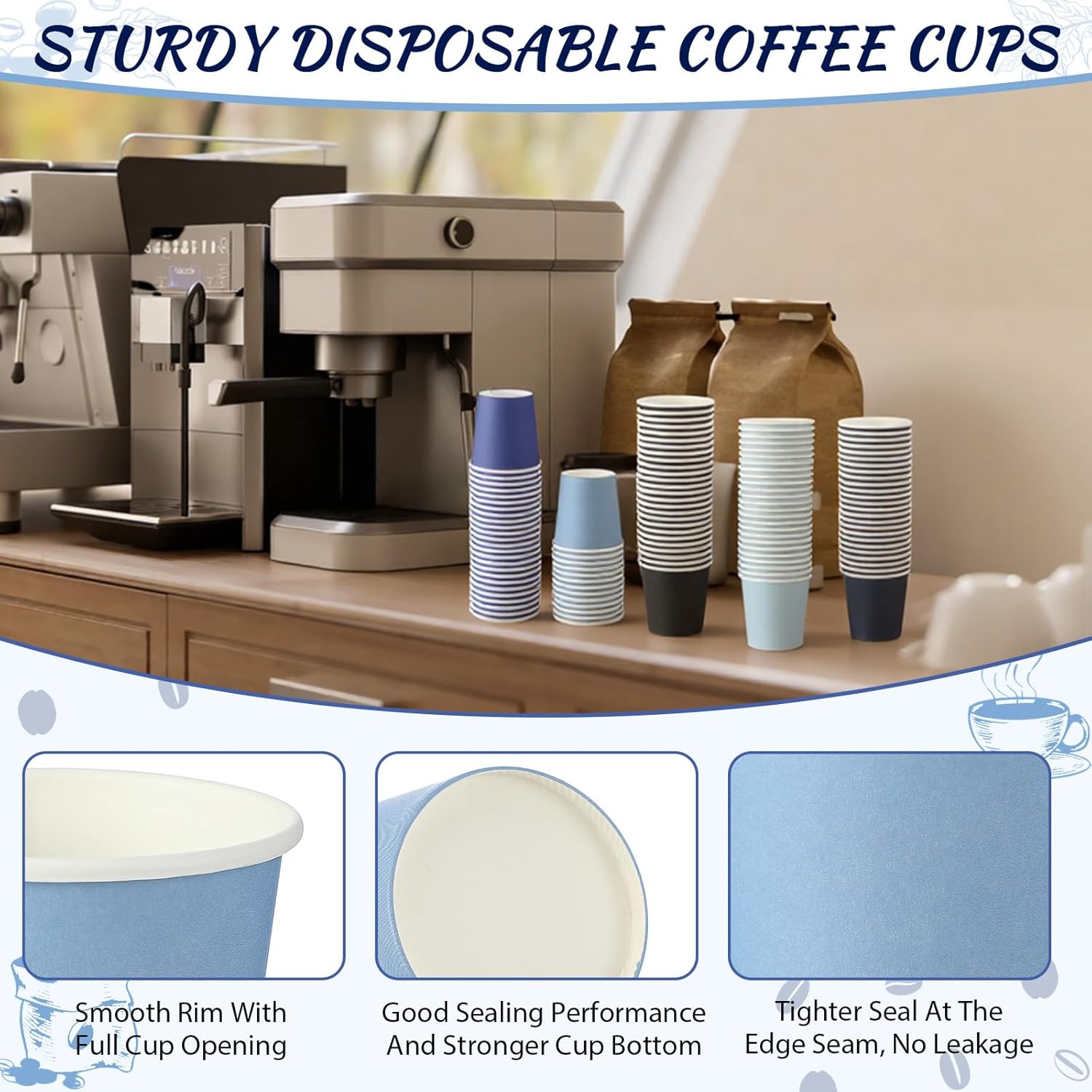 Roshtia 500 Pack 4 oz Paper Espresso Cups Elegant Dusty Blue Design, Small Disposable Cups for Espresso, Hot Tea, Baby Showers, Weddings, Parties, Picnics, Homes, Offices & Events