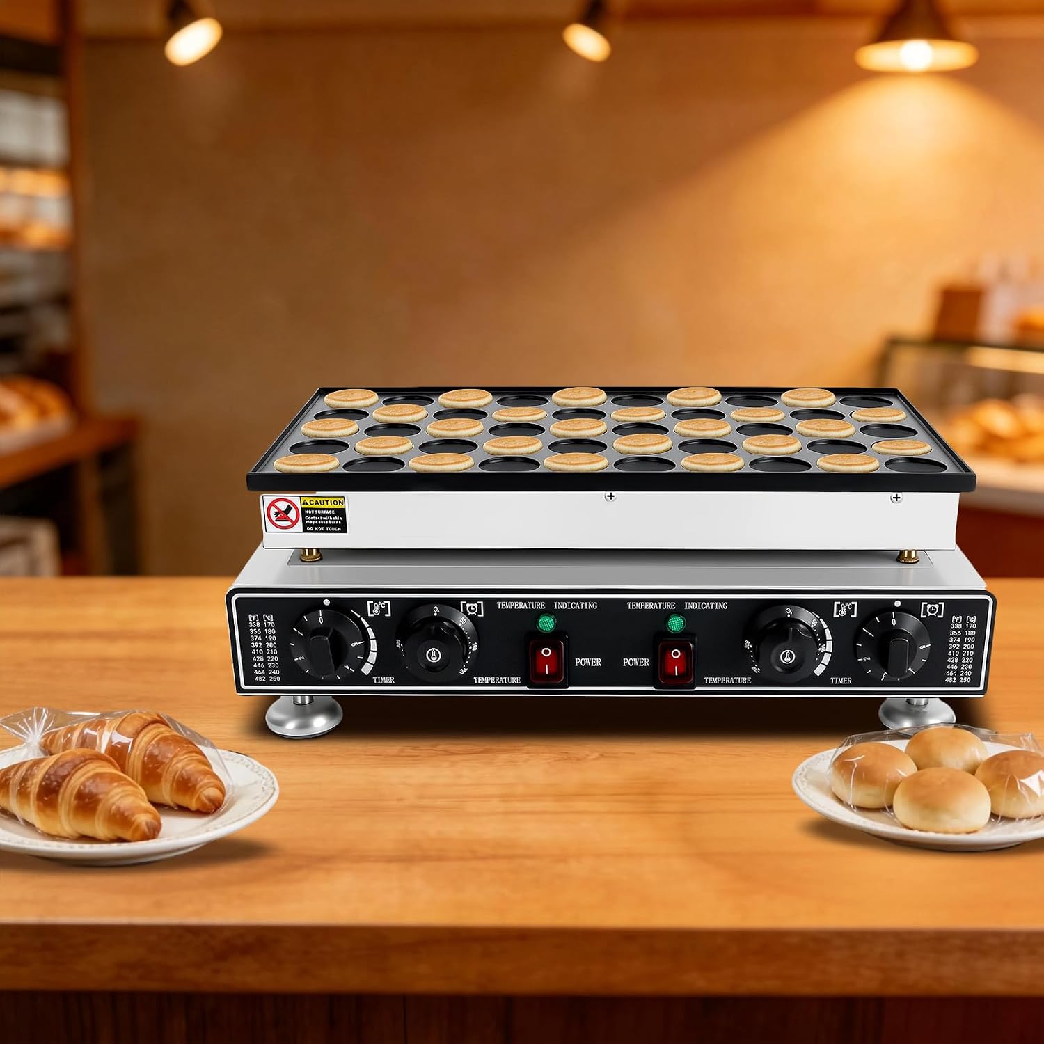 50-Hole Mini Dutch Pancake Maker Stainless Steel Electric Muffin Maker w/122-572℉ Temp&Time Control, Commercial Non-stick Mini Pancake Maker for Restaurants Cafes Shops Silver 1800W 110V