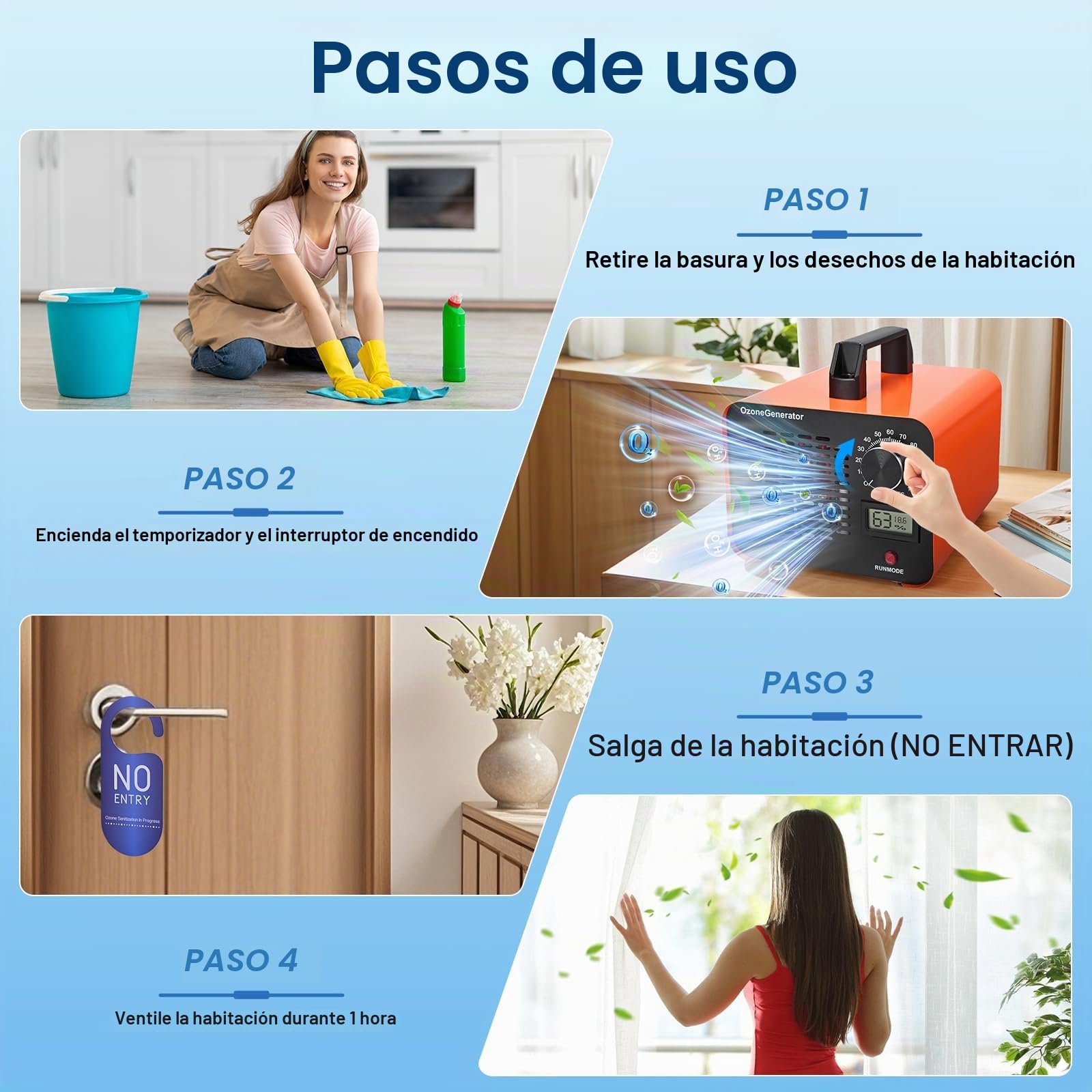 Generador de Ozono 60,000 mg/h para Casa y Coche, Purificador de Aire con Temporizador, Cubre Hasta 400 m² - Elimina Olores, Humo, Moho, COV, Formaldehído