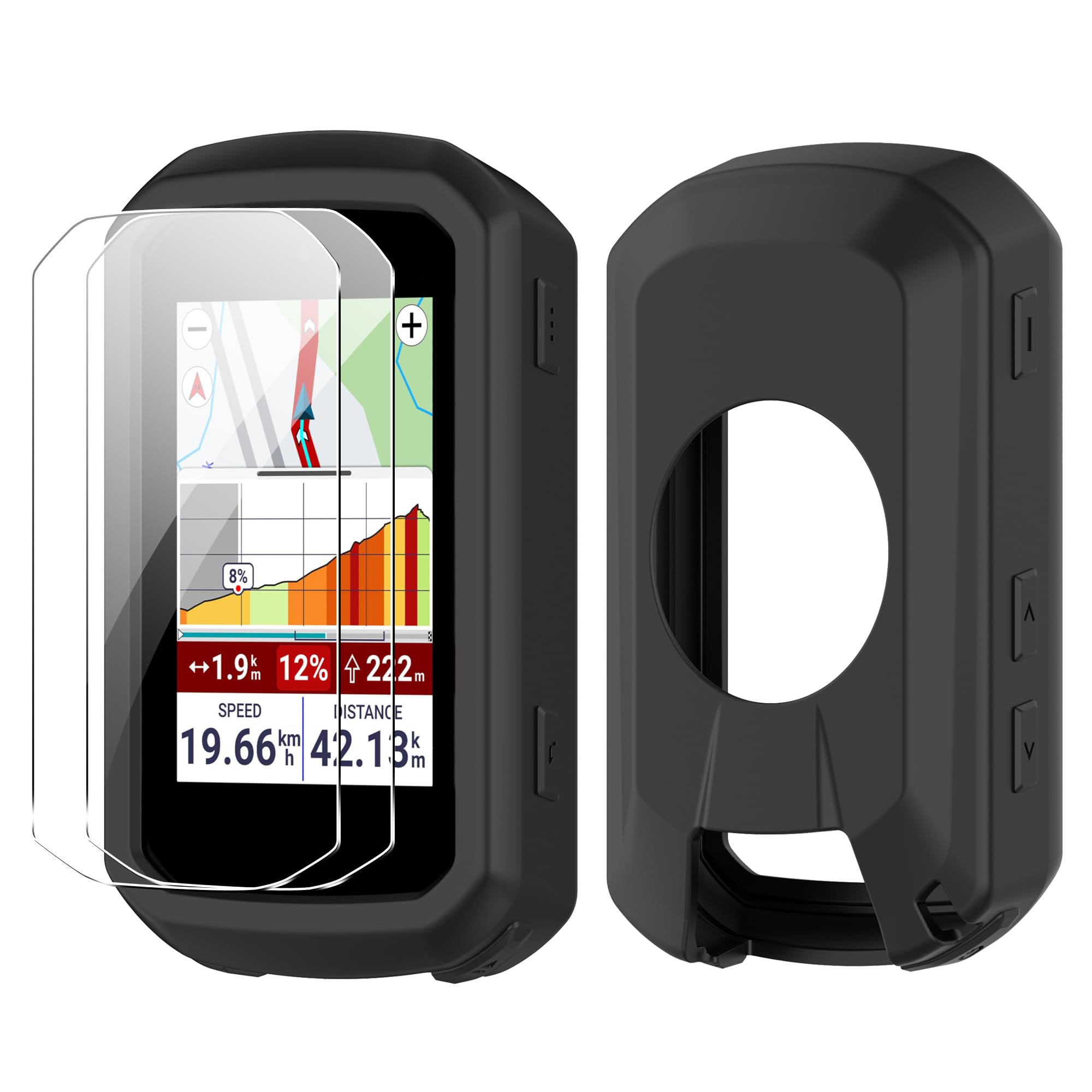 Silicone Case Compatible for Ga-r-min Edge 550/580/850 Bike Computer with Screen Protector 2 Pack, Black