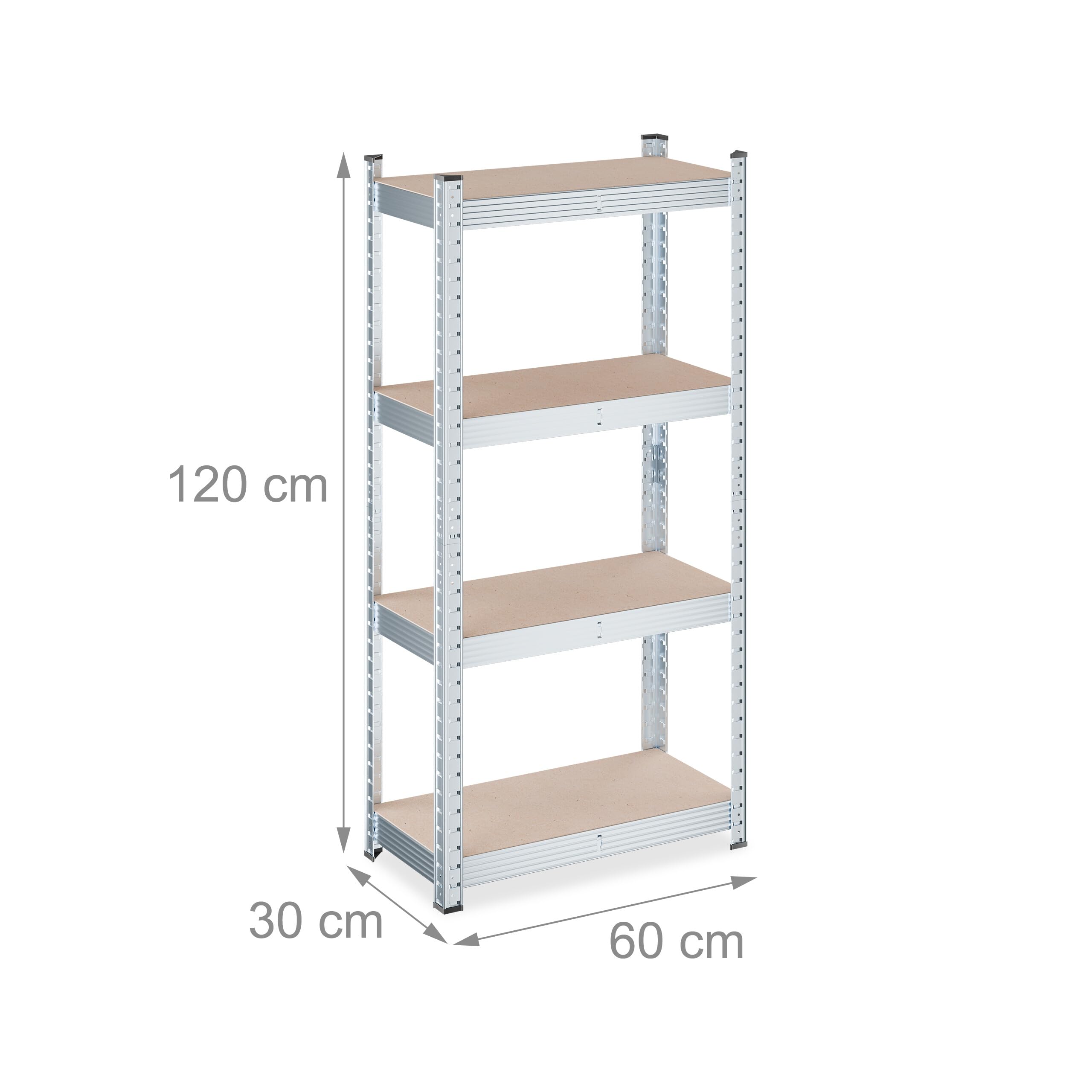 Relaxdays Scaffale Carichi Pesanti, 120x60x30 cm, 4 Ripiani Alta Portata 700 kg, Garage, Acciaio Zincato, Marrone Chiaro
