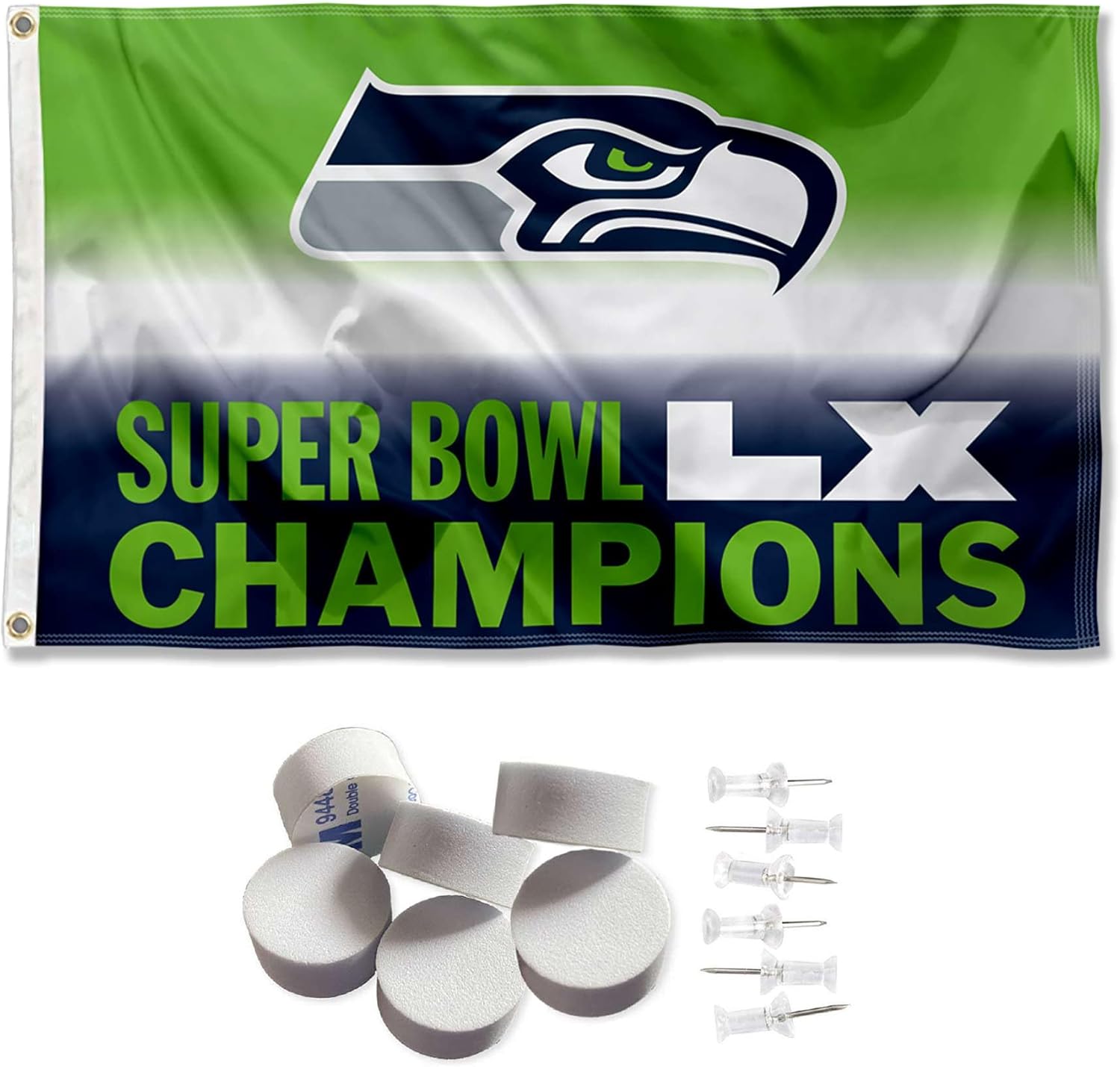 WinCraft Seattle Seahawks Super Bowl LX Champions Banner and Tapestry Wall Tack Pads