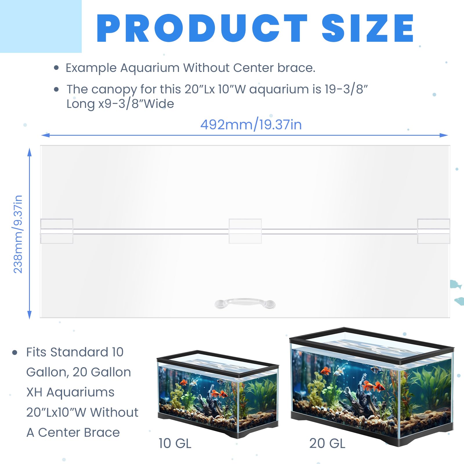 Sieral Couvercle d'aquarium en polycarbonate - Couvercle d'aquarium sans support central avec un couteau à crochet (50,8 x 25,4 cm)