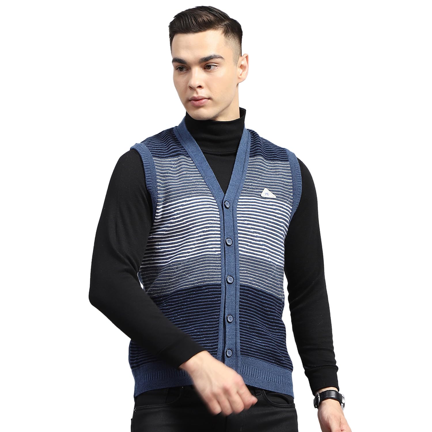 monte carlo Mens Striped V Neck Sleeveless Cardigan (1243371SC)-picture-38
