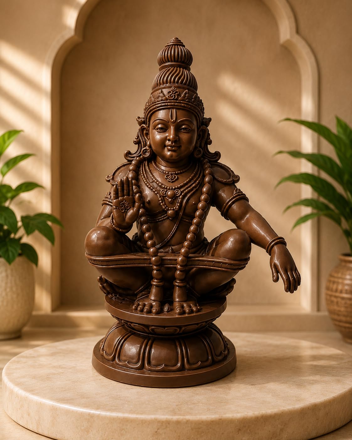 Lord Ayyappa Idol Statue, Brown Finish, Seated Pose | Intricate Detailing, Lotus Base, Home Temple Decor, Traditional Design, Devotional Figurine-image-42