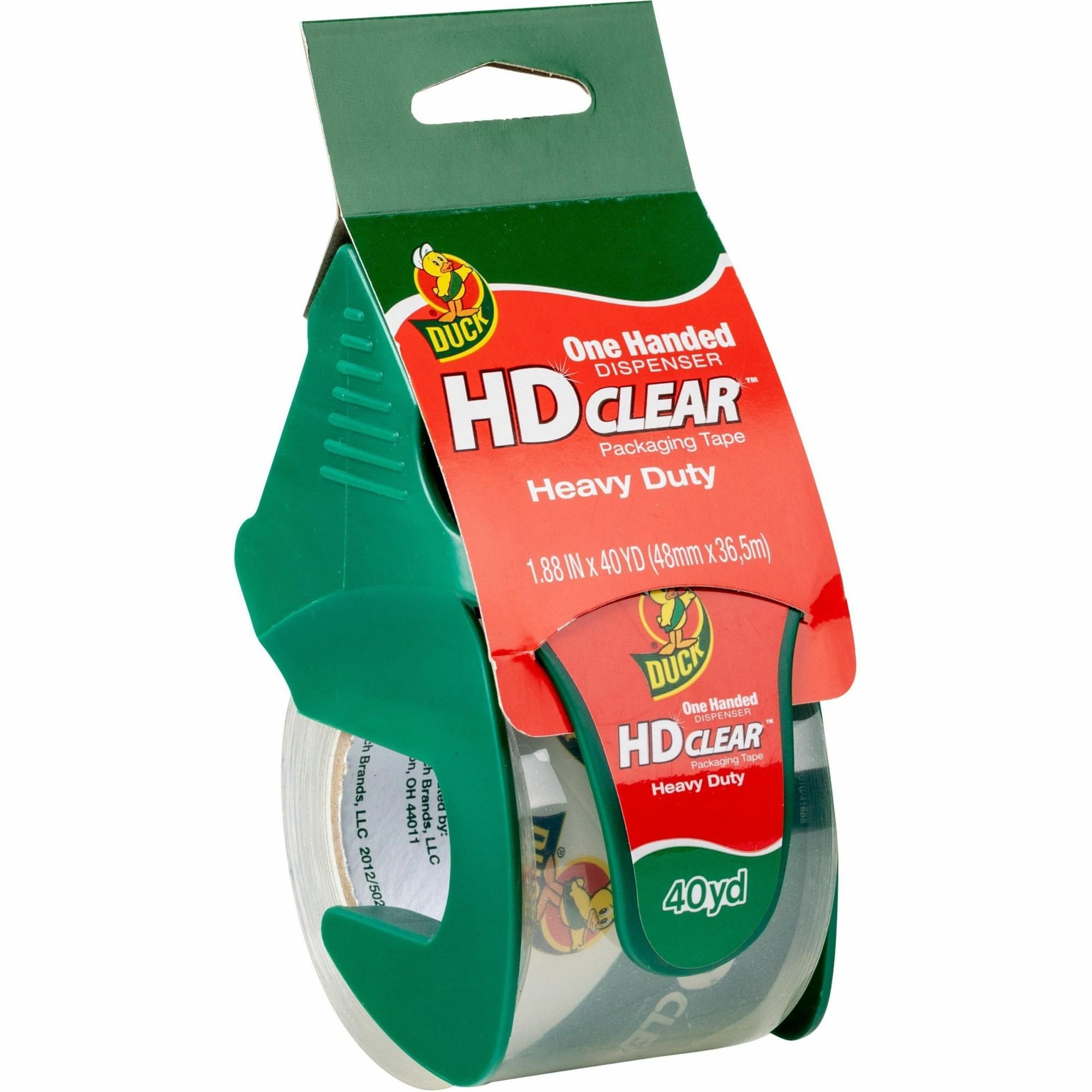 Duck® HD Clear™ Ruban adhésif d'emballage robuste, avec distributeur, 4,8 cm x 40 m, transparent