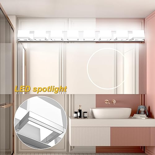 Miniatura 4 de Tipace 8 luces LED modernas cromadas para tocador de baño, iluminación de pared arriba y abajo, lámparas LED de baño sobre espejo (luz blanca 6000 K)
