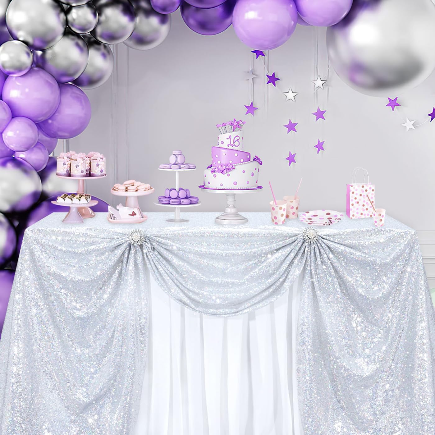B-COOL Sequin Tablecloth Drape Glitter Fabric Table Overlay Cloths Desktop