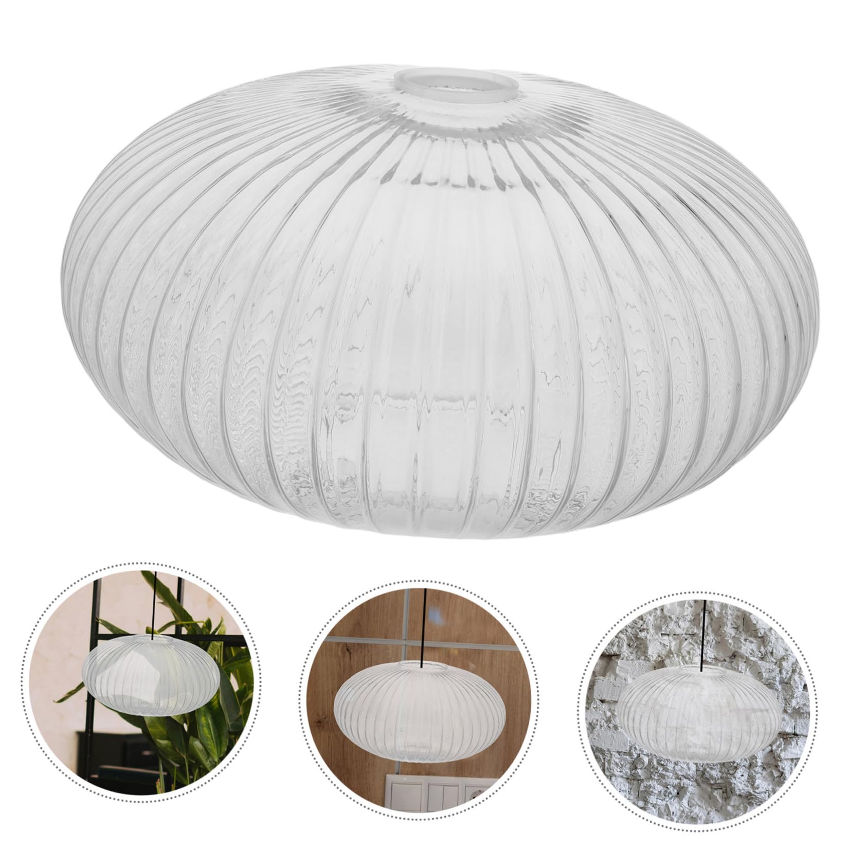 BESTYASH Pantalla de Lámpara Colgante Globo Redondo 300x170 Mm Vidrio Rayado Transparente Cubierta Iluminación Vidrio Resistente para Lámpara de Cristal Uso Interior Hogar Reemplazo