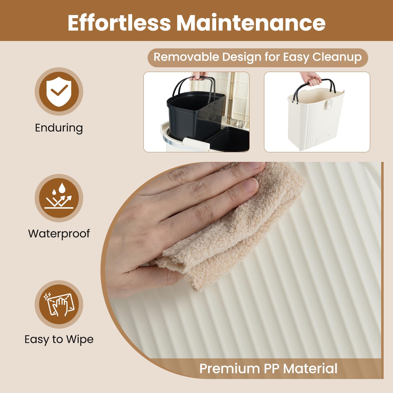 Giantex Bidone per Spazzatura Interno 38 L, Pattumiera da Cucina Differenziata a 3 Scomparti con Ruote e Maniglie, Secchio dei Rifiuti in PP on Coperchi a Pressione e Pedale (Beige)