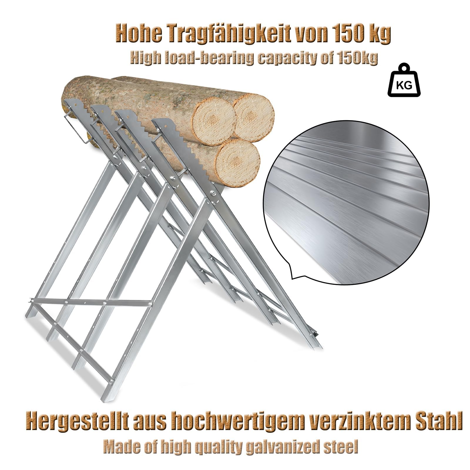 LZQ Sägebock für Kettensägen Holz, 150 kg Tragfähigkeit mit Achteckige Zahnsäge, Klappbar Holzsägebock Sägeböcke aus Metall für Kettensägen und Handsägen, 82 x 80,5 x 79cm