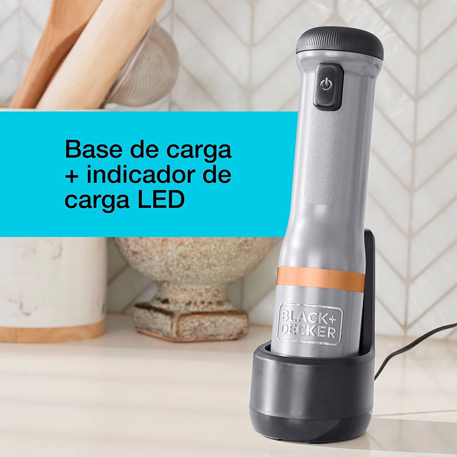 BLACK+DECKER Batidora de mano 7,2V, multifunción, 5 velocidades, inalámbrica, batería recargable, 32 min de autonomía, diseño compacto y ergonómico, incluye accesorios, BCKM1011KGF-QW