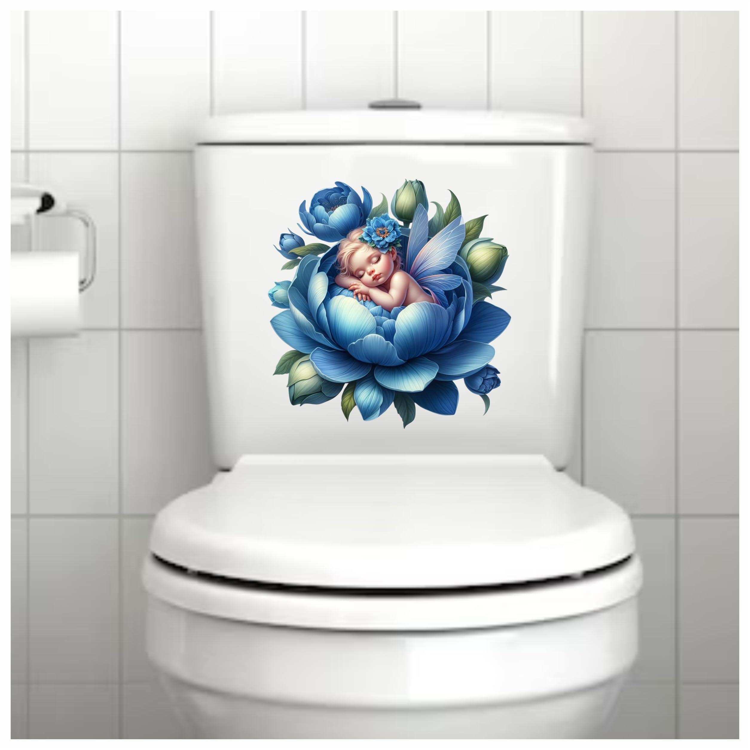 x4 Blue Sleeping Baby Fairy in a Flower Vinyl Stickers Non Transparent Elegant Fairies Art Decals 1@ 20cm for Toilet/Laptop and 3@ 7cm for Phone case Cups etc Cover Marks (Baby Blue) - Image 2